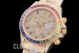 RLDUB00007 Daytona Everose Rainbow 116598 RBOW YG/YG Champagne Gold Diamond Crested Dial A7750