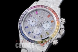 RLDUB00006 Daytona Everose Rainbow 116599 RBOW SS/SS White Gold Diamond Crested Dial A7750