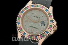 RYMENR00027 KSF 116695SATS Yachtmaster Everose/Gem Set Rainbow Bezel Men RG/RU Full Diamond Crested Dial A-2836