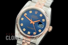 R36DJTR-364 GMF 126231 SS/RG Fluted/Jubilee Blue Diam SA 3135 904L Steel