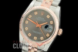 R36DJTR-363 GMF 126231 SS/RG Fluted/Jubilee Rhodium Grey Diam SA 3135 904L Steel