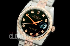 R36DJTR-362 GMF 126231 SS/RG Fluted/Jubilee Black Diam SA 3135 904L Steel