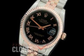 R36DJTR-372 GMF 126231 SS/RG Fluted/Jubilee Black Roman SA 3135 904L Steel