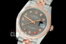 R36DJTR-313 GMF 126231 SS/RG Fluted/Jubilee Dark Rhodium Grey Diamonds SA 3135 904L Steel 