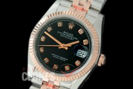 R36DJTR-312 GMF 126231 SS/RG Fluted/Jubilee Black Diamonds SA 3135 904L Steel 