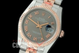 R36DJTR-323 GMF 126231 SS/RG Fluted/Jubilee Dark Rhodium Grey Roman SA 3135 904L Steel 