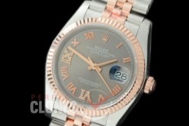 R36DJTR-333 GMF 126231 SS/RG Fluted/Jubilee Dark Rhodium Grey Roman SA 3135 904L Steel 