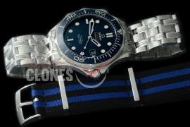 0 OM300M-082S Seamaster Diver 300M SS/SS Blue Asian 2824 Mod 2500 Free Nato Strap 