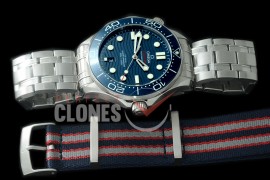 0 OM300M-003S 2018 Basel Seamaster Diver 300M SS/SS Blue Asian Clone 8800 Free Nato Strap