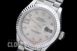 R28DJS-706 279166 Datejust Ladies 28mm SS/SS Fluted/President Silver Diam ETA 2671
