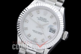 R28DJS-702 279166 Datejust Ladies 28mm SS/SS Fluted/President Pearl White Diam ETA 2671