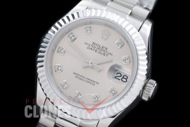 R28DJS-701 279166 Datejust Ladies 28mm SS/SS Fluted/President Silver Diam ETA 2671