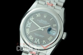 R36DJS-328S GMF 126234 SS/SS Smooth/Jubilee Dark Rhodium Grey Roman/Diam Asian 2824 904L Steel 