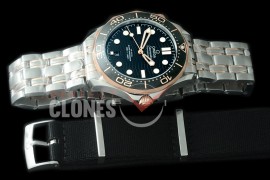 0 OM300M-036S 2018 Basel Seamaster Diver 300M SS/RG Black Asian 2824 Mod 8800 Free Nato Strap 