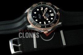 0 OM300M-036R 2018 Basel Seamaster Diver 300M SS/RG/RU Black Asian 2824 Mod 8800 Free Nato Strap 