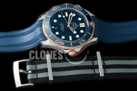 0 OM300M-037R 2018 Basel Seamaster Diver 300M SS/RG Blue Asian 2824 Mod 8800 Free Nato Strap 