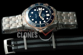 0 OM300M-037S 2018 Basel Seamaster Diver 300M SS/RG Blue Asian 2824 Mod 8800 Free Nato Strap 