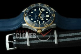 0 OM300M-042R 2018 Basel Seamaster Diver 300M SS/YG/RU Blue Asian 2824 Mod 8800 Free Nato Strap 