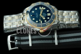 0 OM300M-042S 2018 Basel Seamaster Diver 300M SS/YG Blue Asian 2824 Mod 8800 Free Nato Strap 