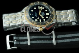 0 OM300M-042S 2018 Basel Seamaster Diver 300M SS/YG Black Asian 2824 Mod 8800 Free Nato Strap 