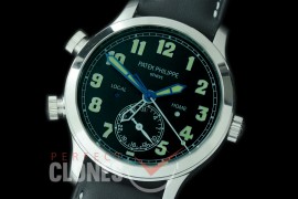 PP-5524-101 GRF Calatrava Pilot Travel Time 5524G-001 SS/LE Black Asian Custom Calibre 324 S C FUS