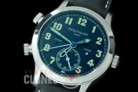 PP-5524-102 GRF Calatrava Pilot Travel Time 5524G-001 SS/LE Black Asian Custom Calibre 324 S C FUS