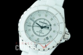 0 0 CHA-38-501 KOR-F New J12 H5705 CER/CER White Diam A-2892 Mod to Chanel Calibre 