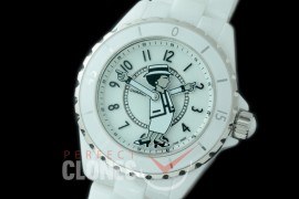 0 0 CHA-38-503 KOR-F New J12 H5241 Mademoiselle Coco CER/CER White A-2892 Mod to Chanel Calibre