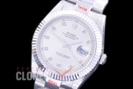 0 0 R41DJS-361F GMF 904L Steel 126334 Fluted/Oyster SS/SS Silver Diamonds Asian 2824