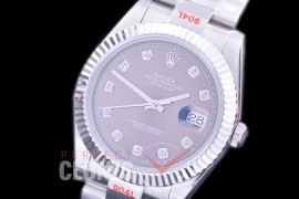 0 0 R41DJS-363F GMF 904L Steel 126334 Fluted/Oyster SS/SS Rhodium Grey Diamonds Asian 2824