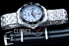 0 OM300M-034S 2018 Basel Seamaster Diver 300M SS/SS White Asian 2824 Mod 8800 Free Nato Strap 