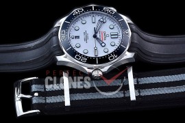 0 OM300M-034R 2018 Basel Seamaster Diver 300M SS/RU White Asian 2824 Mod 8800 Free Nato Strap 