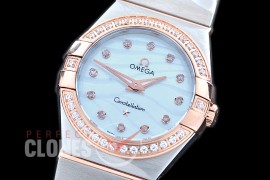 0 OMCON-28-212D Constellation Manhattan Quartz 28mm SS/RG White Wavy Diamonds Swiss Quartz