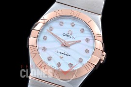 0 OMCON-28-212 Constellation Manhattan Quartz 28mm SS/RG White Wavy Diamonds Swiss Quartz