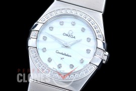 0 OMCON-28-112D Constellation Manhattan Quartz 28mm SS/SS White Wavy Diamonds Swiss Quartz