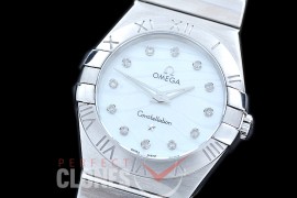 0 OMCON-28-112 Constellation Manhattan Quartz 28mm SS/SS White Wavy Diamonds Swiss Quartz