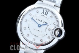0 0 CARBA-33-208S V6F Ballon de Cartier Midsize 33 SS/SS White Diamonds Miyota NL05 Mod to Cali 076