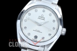 OMAT34-011 XF/VSF 34.5 Ladies Aqua Terra Date Automtaic SS/SS Silver Diamonds A-2824/Mod 8800