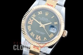 R36DJT-329 GMF 126233 SS/YG Fluted/Oyster Olive Green Roman-Diamonds A-2824 904L Steel