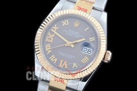 R36DJT-327 GMF 126233 SS/YG Fluted/Oyster Dark Rhodium Roman-Diamonds A-2824 904L Steel