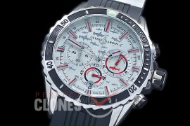 UNMMDC-101 Maxi Marine Diver Chronograph SS/RU White Hammerhead Shark Sticks Jap OS 20