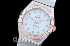 0 OMCON-25-212D Constellation Quartz 25mm SS/RG White Wavy Diamonds Swiss Quartz