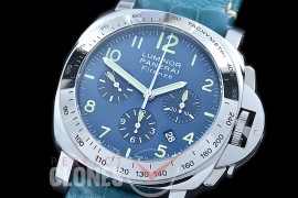 0 0 0 PN224H08B HF Pam 224 H Series Firenze Marina Chronograph SS/LE Blue A-7753 - Genuine Croc Strap