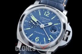 0 0 0 PN228H08A HF Pam 228 H Series Firenze Marina GMT SS/LE Blue A-7750 - Genuine Croc Strap 