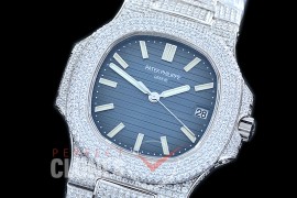 PP00523 Nautilus 5711 Jumbo Bling SS/SS Blue Miyota 9015 Mod to Calibre 324 