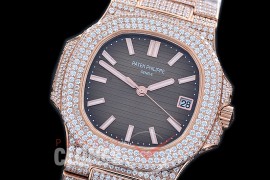 PP00528 Nautilus 5711 Jumbo Bling RG/RG Grey Miyota 9015 Mod to Calibre 324 