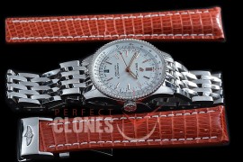 BLNV-38-101 Navitimer 38mm Automatic SS/SS White A-2824 Bundle with Leather Strap c/w Deployant 