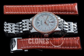 BLNV-38-106 Navitimer 38mm Automatic SS/RG/SS White A-2824 Bundle with Leather Strap c/w Deployant 