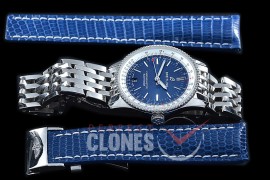 BLNV-38-103 Navitimer 38mm Automatic SS/SS Blue A-2824 Bundle with Leather Strap c/w Deployant 