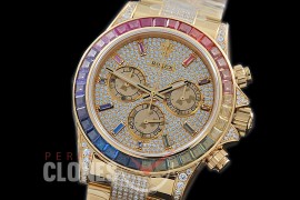 RLDUB00023 JHF Daytona Rainbow 116598 RBOW YG/YG Champagne Gold Diamond Crested Dial A7750